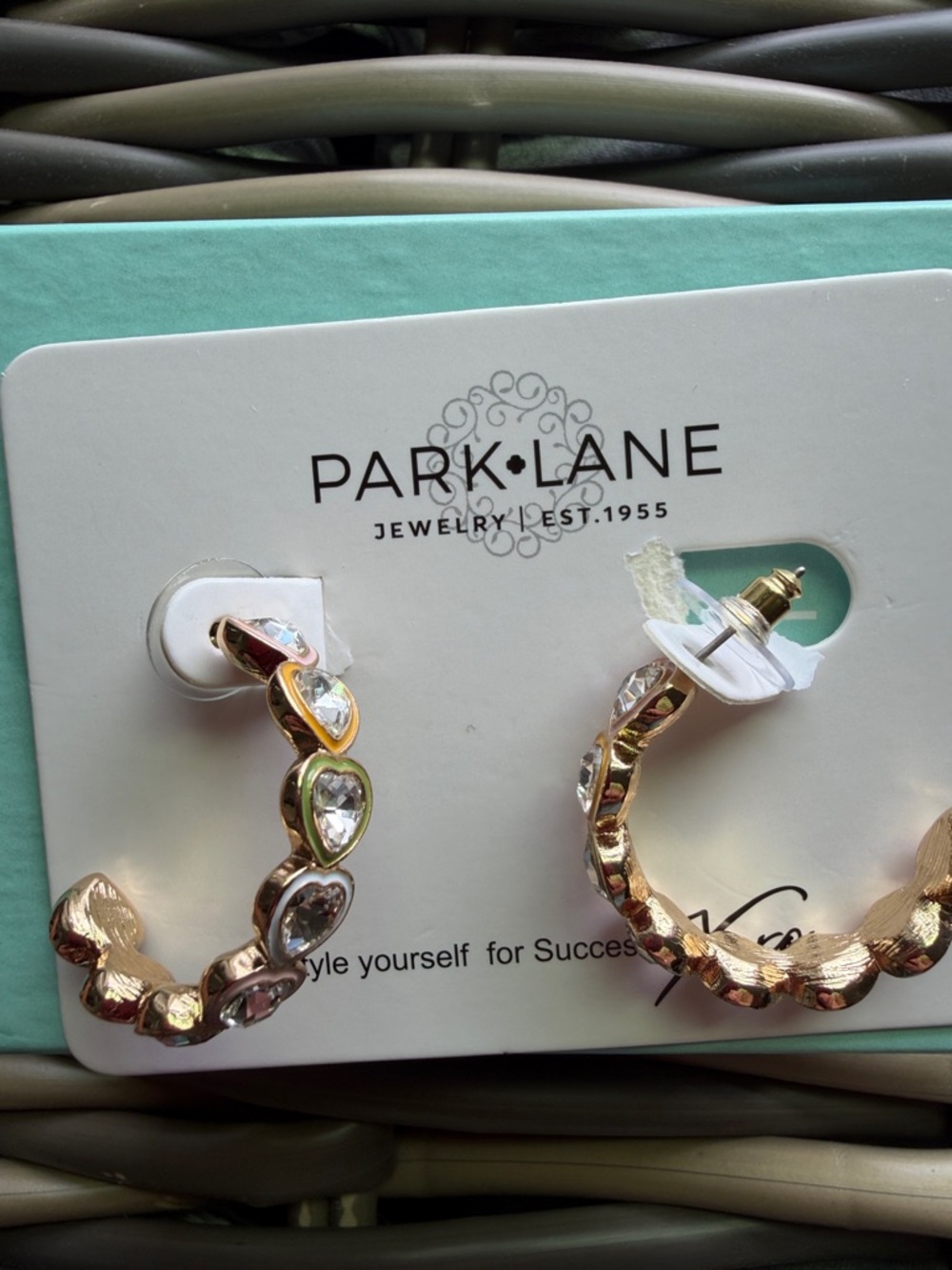 Park Lane Gold Hoop Earrings with Clear Stones